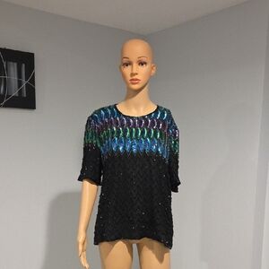 Vintage Black and Multicolor Sequin Blouse